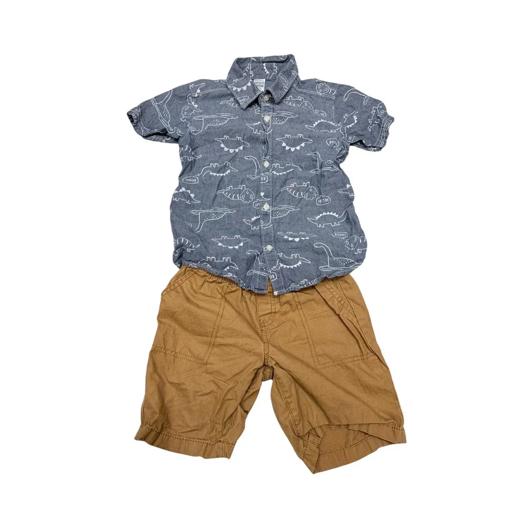 Carter's Shirt & Shorts Cat&Jack Kids 5T Dinosaur Print Blue Red Tan 3pc Set